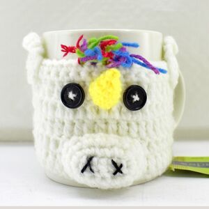 Spring Shop White Mug with Unicorn Knitted Cozy Removable Button - Coffee Cup